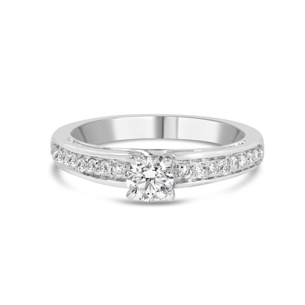 1/2 Ct. T.W. Diamond Solitaire Pavé-Set Engagement Ring in 14K White Gold, photo 2