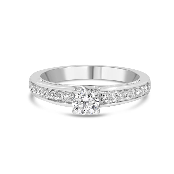 1/2 Ct. T.W. Diamond Solitaire Pavé-Set Engagement Ring in 14K White Gold, photo 2