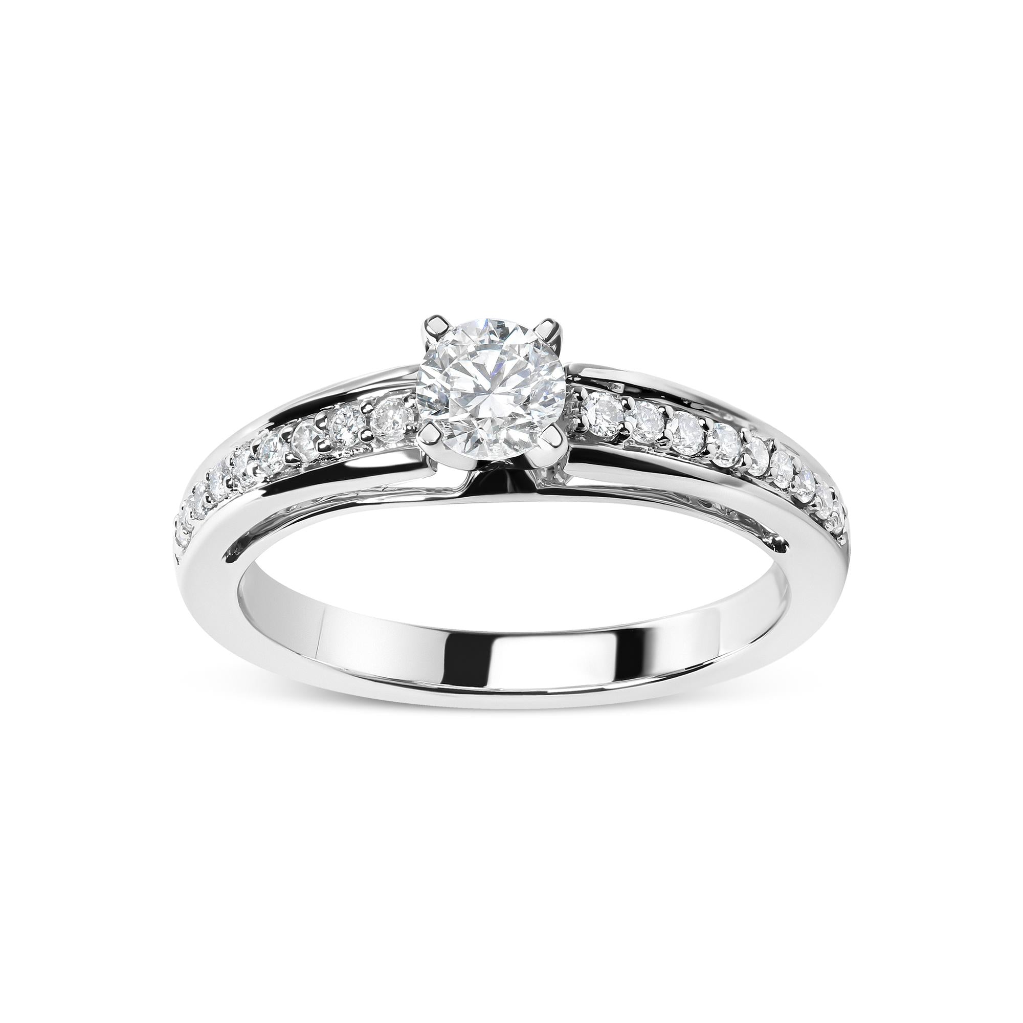 1/2 Ct. T.W. Diamond Solitaire Pavé-Set Engagement Ring in 14K White Gold, photo 1