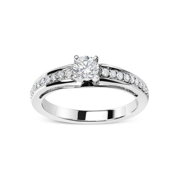 1/2 Ct. T.W. Diamond Solitaire Pavé-Set Engagement Ring in 14K White Gold, photo 1