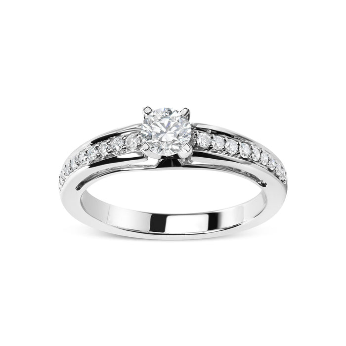 1/2 Ct. T.W. Diamond Solitaire Pavé-Set Engagement Ring in 14K White Gold, photo 1