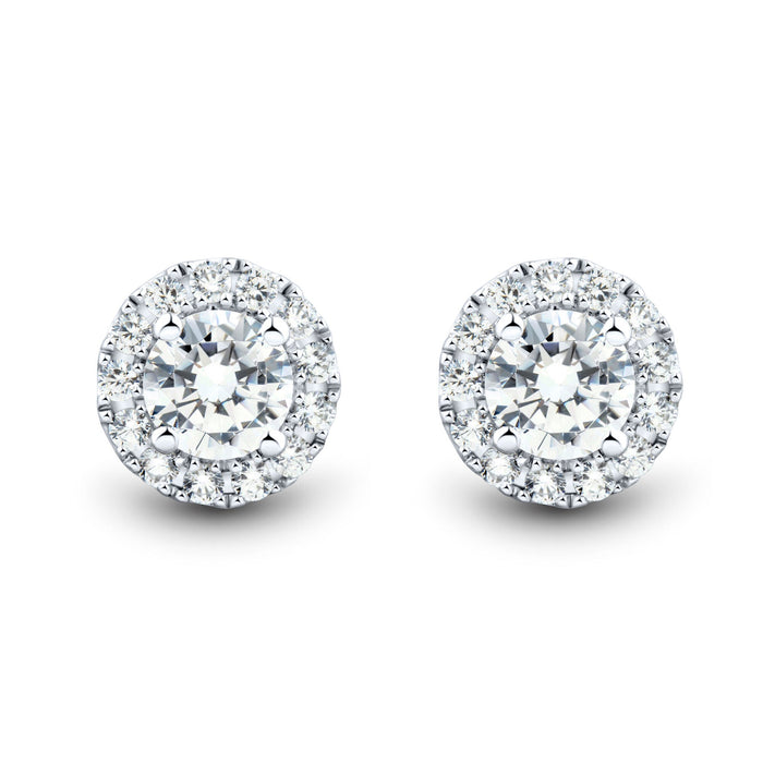 Aretes de botón con halo de diamantes cultivados en laboratorio de 1 CTW en oro de 14K, foto 2