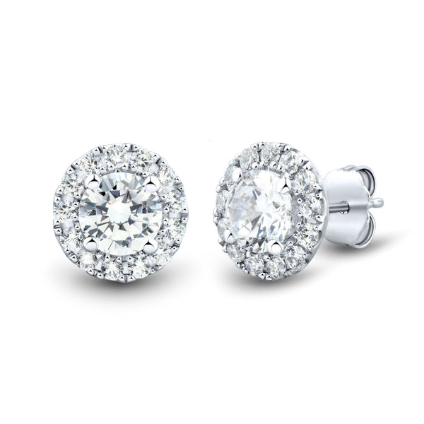 2 CTW Lab-Grown Diamond Halo Earrings in 14K Gold, photo 1