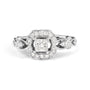 Anillo de compromiso estilo halo con aro tejido con diamantes de 3/4 ct. p.t. en oro blanco de 14K, foto 1