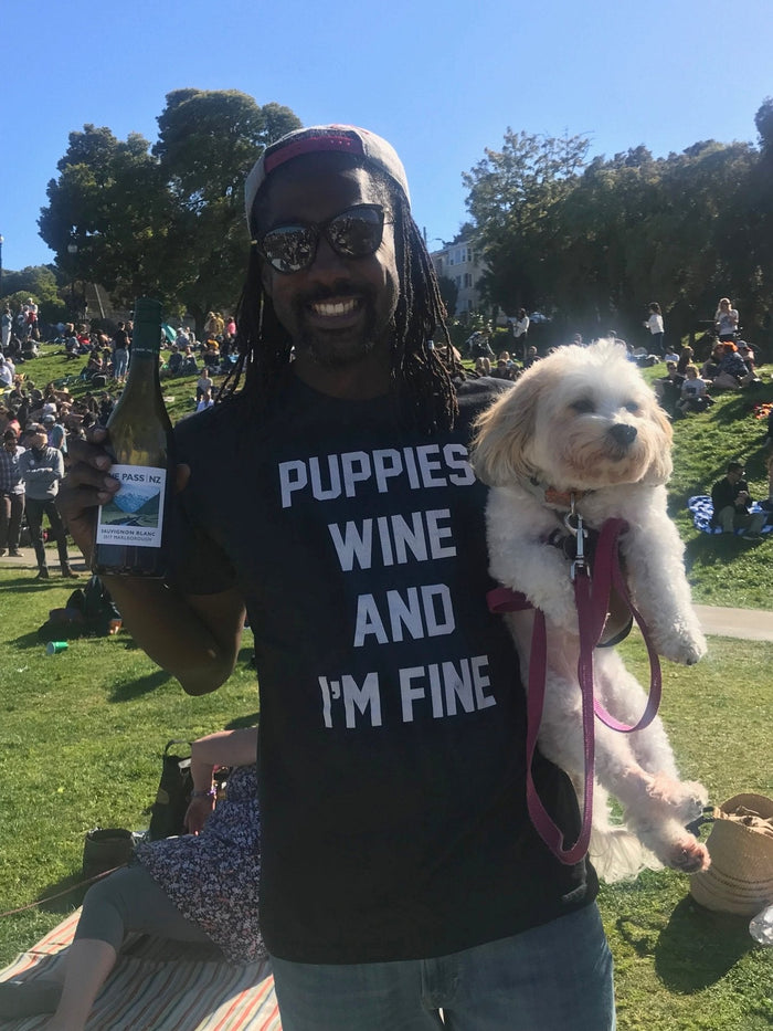 Puppies Wine & I'm Fine Unisex Crewneck Tee