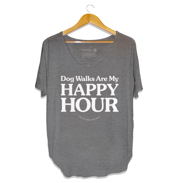 Dog Walks Are My Happy Hour Scoop Neck Tee in charcoal