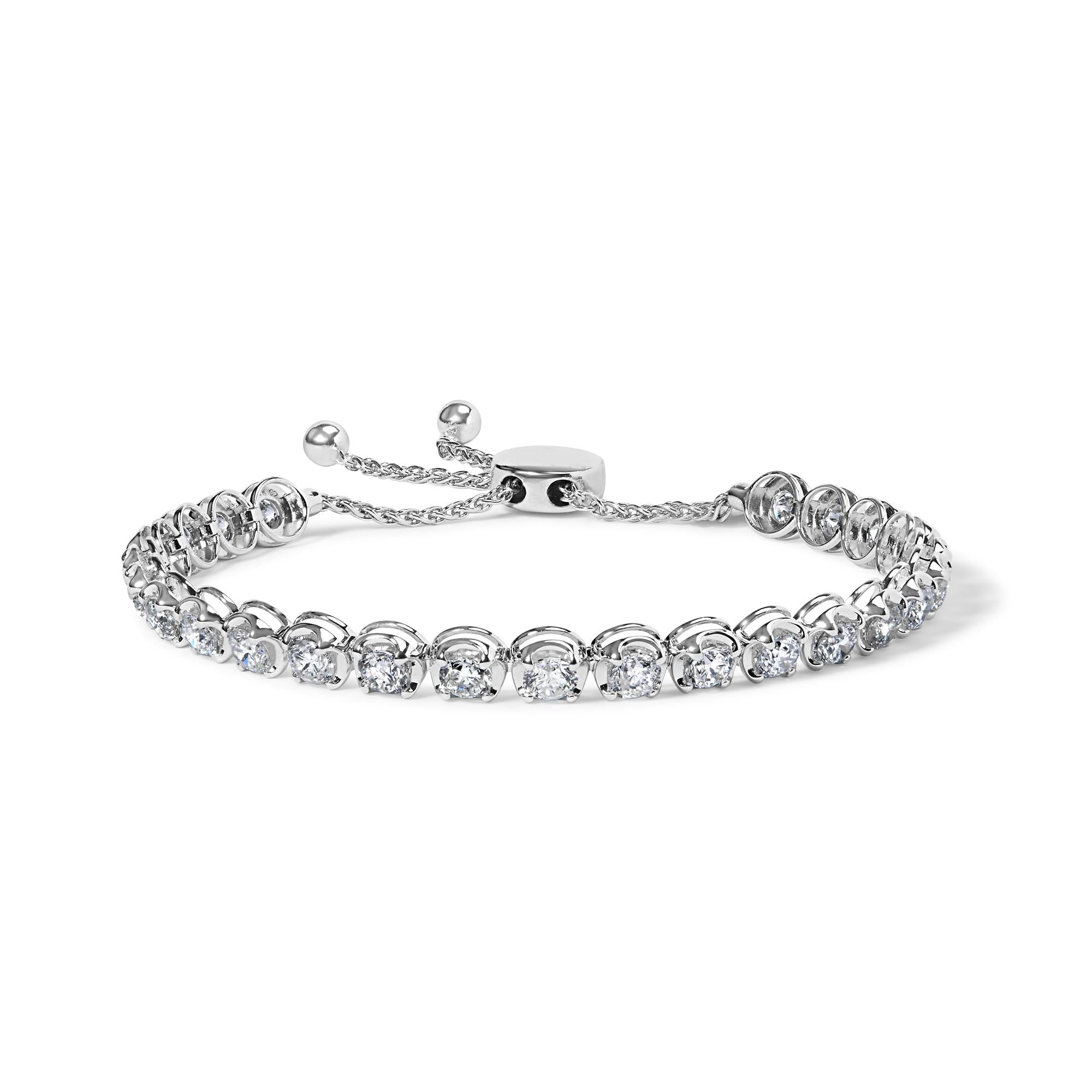 Pulsera tenis bolo ajustable con diamantes de 6 ct. p.t. en oro blanco de 14K, foto 1