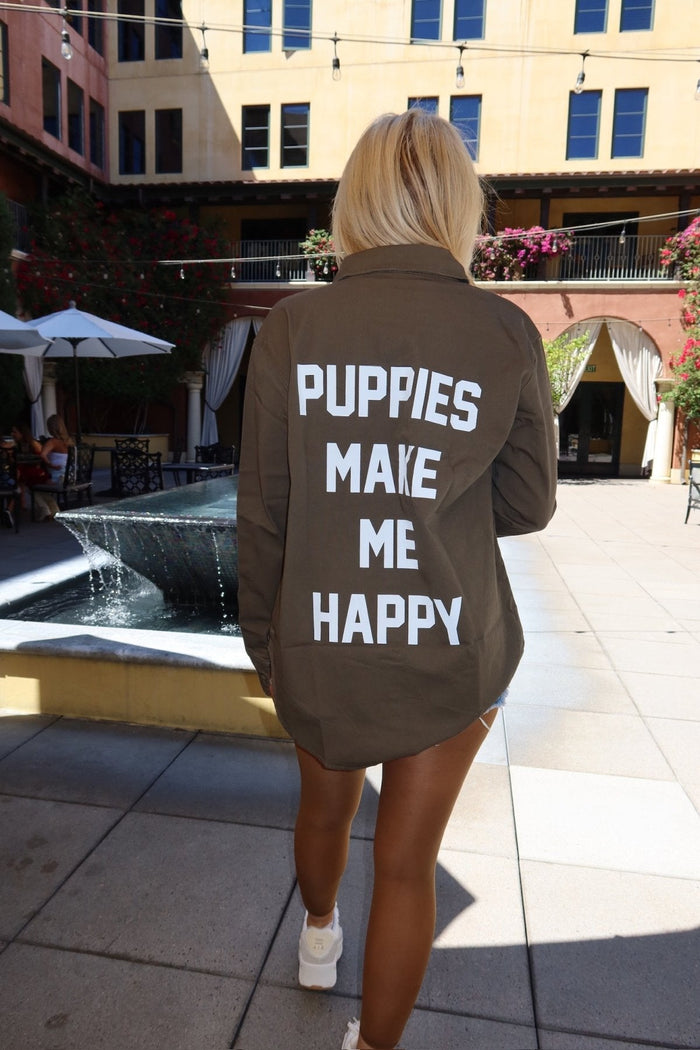 Puppies Make Me Happy Military Button-Up Shirt