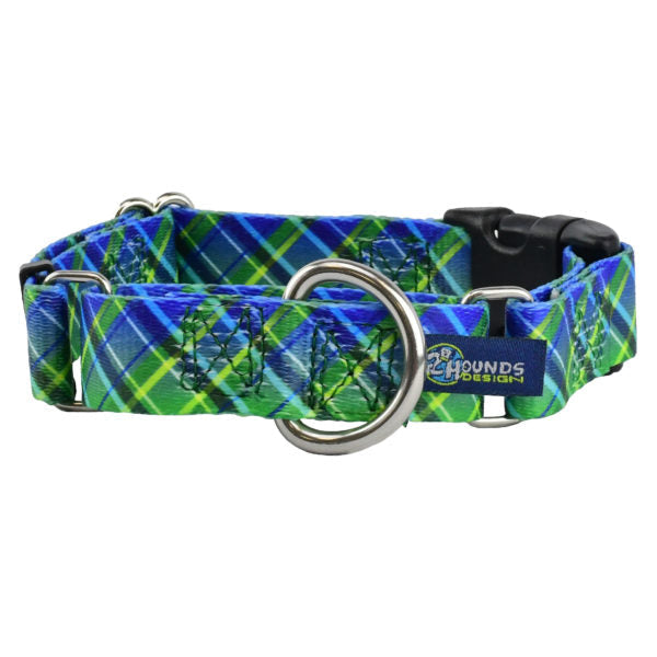 Collar martingala con hebilla para perro Electric Glow Green Plaid EarthStyle, foto 1