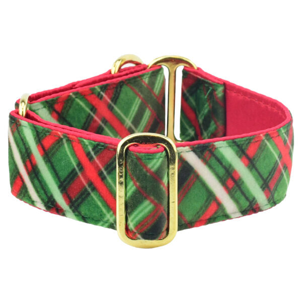 Christmas Plaid Green Elite Velvet Dog Collar, photo 1