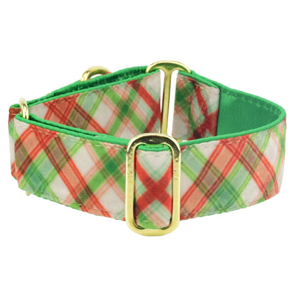 Christmas Plaid Cream Elite Velvet Buckle Martingale Dog Collar, photo 1