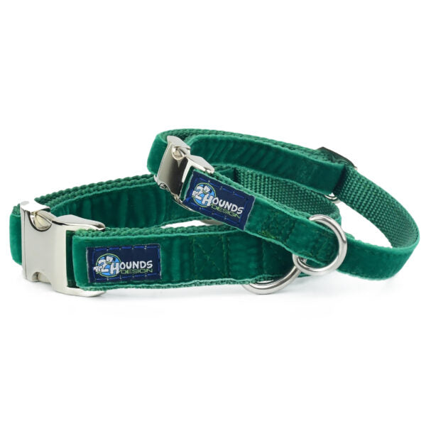 Kelly Green Velvet Essential Martingale Dog Collar, photo 1