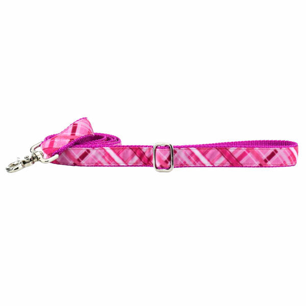 Very Pink Plaid Velvet Dog Leash, photo 3