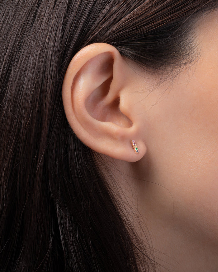 14K Gold Rainbow Bar Stud Earrings, photo 3
