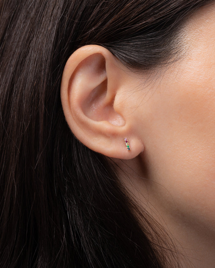 14K Gold Rainbow Bar Stud Earrings, photo 2