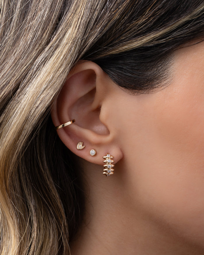 14K Gold Tiny Diamond Hamsa Stud Earring, photo 4