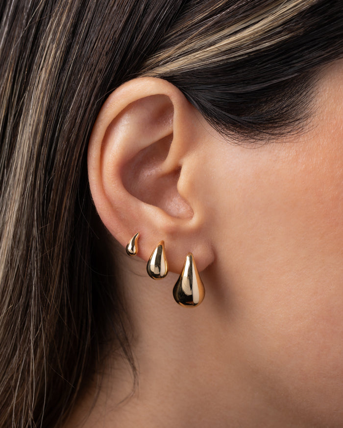 Aretes de botón de gota mini en oro de 14K, foto 5