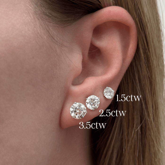 Aretes de botón con diamantes cultivados en laboratorio color E-F de 3.50 CTW en oro de 14K, foto 9