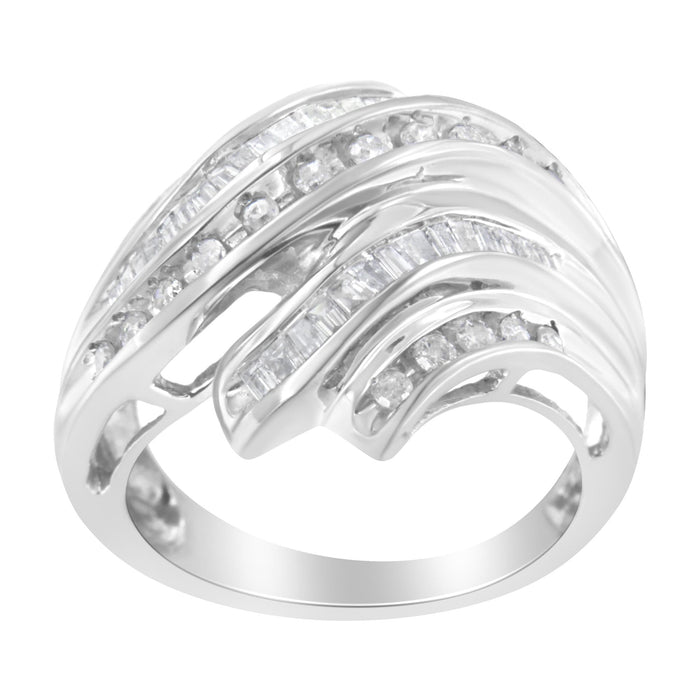 3/4 Ct. T.W. Round and Baguette-Cut Diamond Channel Ring in 10K White Gold, photo 2