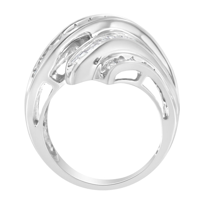 3/4 Ct. T.W. Round and Baguette-Cut Diamond Channel Ring in 10K White Gold, photo 4