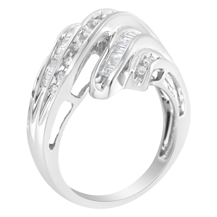 3/4 Ct. T.W. Round and Baguette-Cut Diamond Channel Ring in 10K White Gold, photo 5