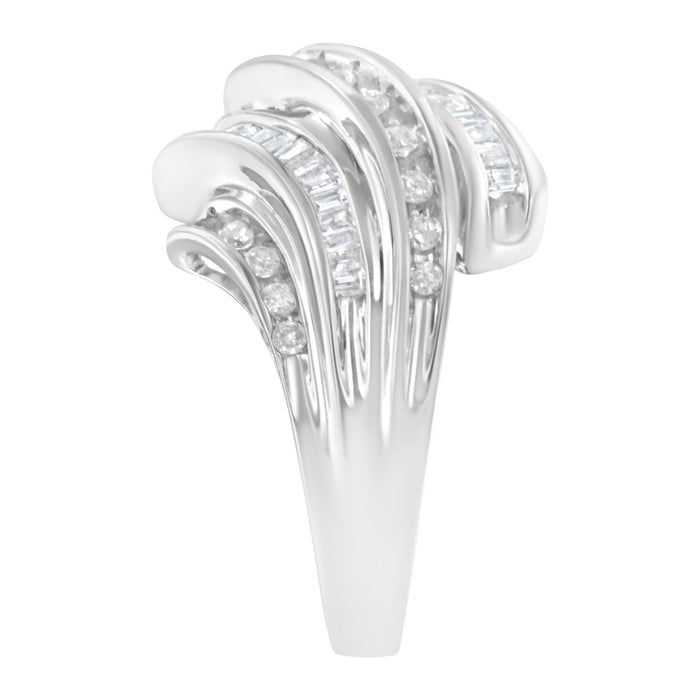 3/4 Ct. T.W. Round and Baguette-Cut Diamond Channel Ring in 10K White Gold, photo 6