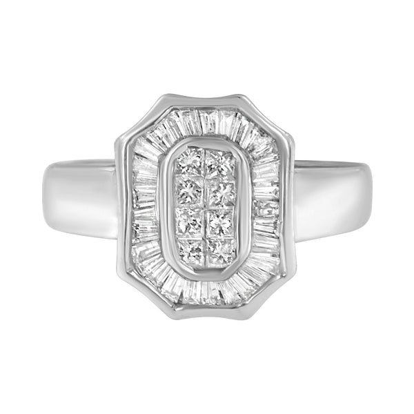 Anillo de cóctel estilo art déco con diamantes baguette y talla princesa de 1 ct. p.t. en oro blanco de 14K, foto 1