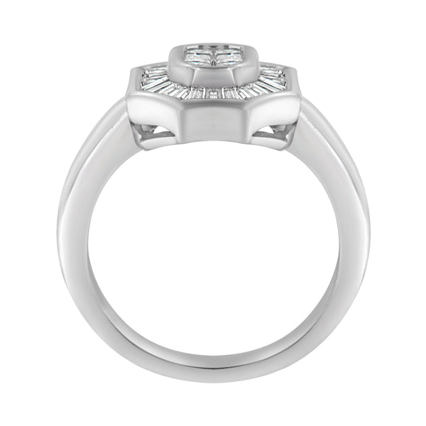 Anillo de cóctel estilo art déco con diamantes baguette y talla princesa de 1 ct. p.t. en oro blanco de 14K, foto 2