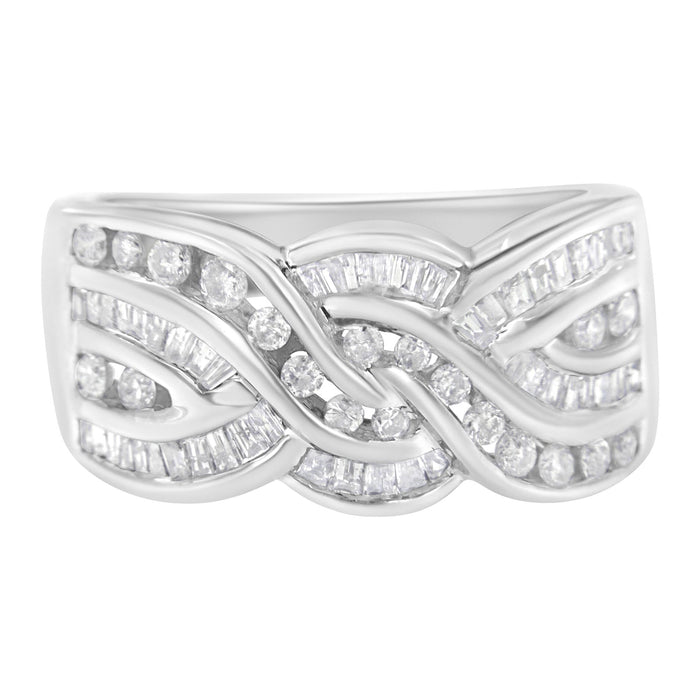 Anillo bypass con diamantes de 1 ct. p.t. en oro blanco de 10K, foto 1