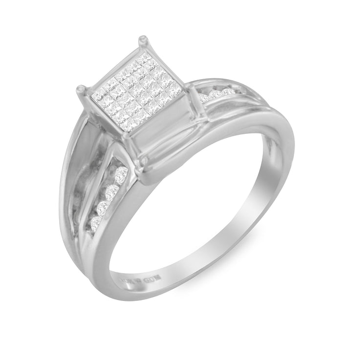 Anillo bypass de racimo de engaste invisible con diamantes de talla princesa de 1/3 ct. p.t. en oro blanco de 10K, foto 4