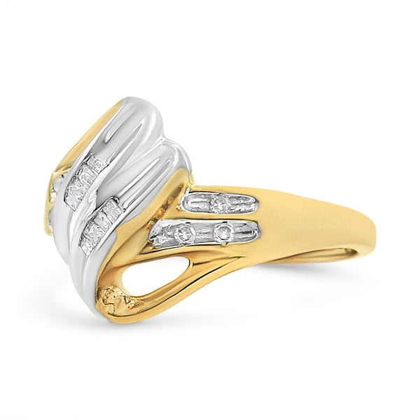 1 Ct. T.W. Round and Baguette-Cut Diamond Accent Bypass Ring in 10K Yellow and White Gold, photo 2