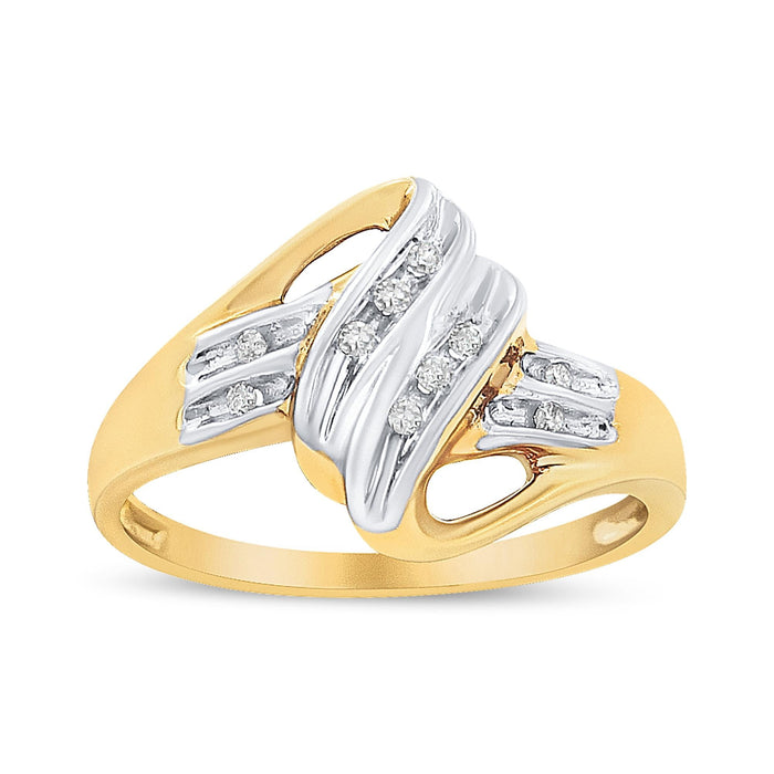 Anillo bypass con diamantes talla redonda de 1/15 ct. p.t. en oro amarillo y blanco de 10K, foto 1