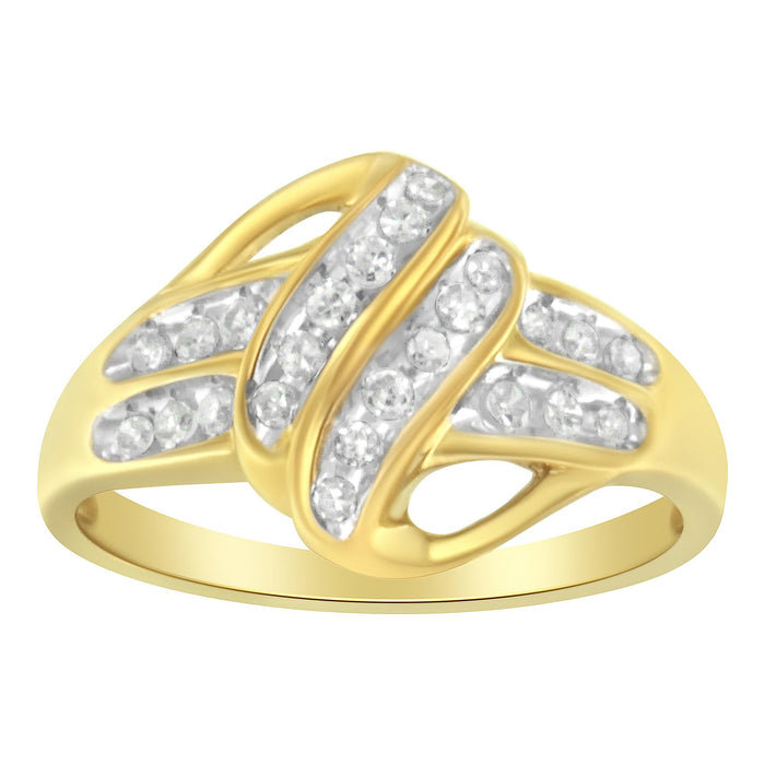 Anillo de racimo de flor con halo calado y diamantes de 1 ct. p.t. en plata de ley bañada en oro amarillo de 10K, foto 2