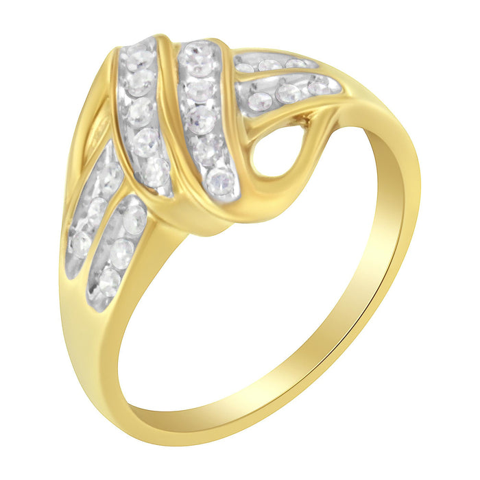 Anillo de racimo de flor con halo calado y diamantes de 1 ct. p.t. en plata de ley bañada en oro amarillo de 10K, foto 4