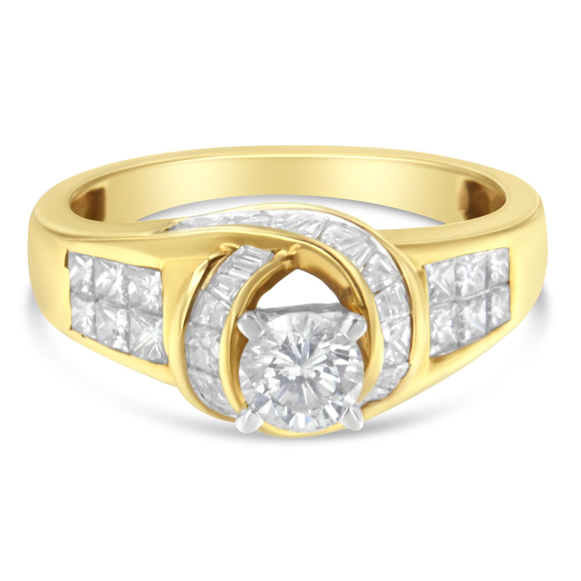 1 1/8 Ct. T.W. Round, Baguette and Princess-Cut Diamond Ring in 14K Two-Tone Gold, photo 1