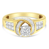 1 1/8 Ct. T.W. Round, Baguette and Princess-Cut Diamond Ring in 14K Two-Tone Gold