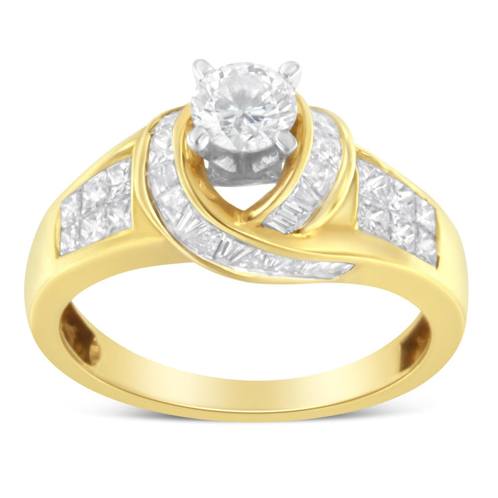 1 1/8 Ct. T.W. Round, Baguette and Princess-Cut Diamond Ring in 14K Two-Tone Gold, photo 4