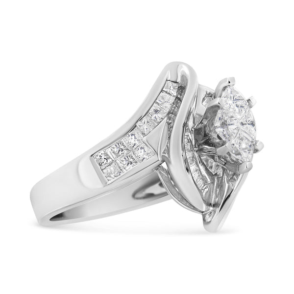 1 1/4 Ct. T.W. Pie, Baguette and Princess-Cut Diamond Marquise Shape Engagement Cocktail Ring in 14K White Gold, photo 2