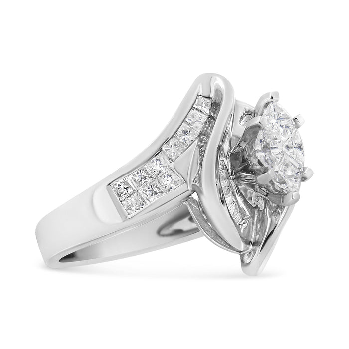 1 1/4 Ct. T.W. Pie, Baguette and Princess-Cut Diamond Marquise Shape Engagement Cocktail Ring in 14K White Gold, photo 2