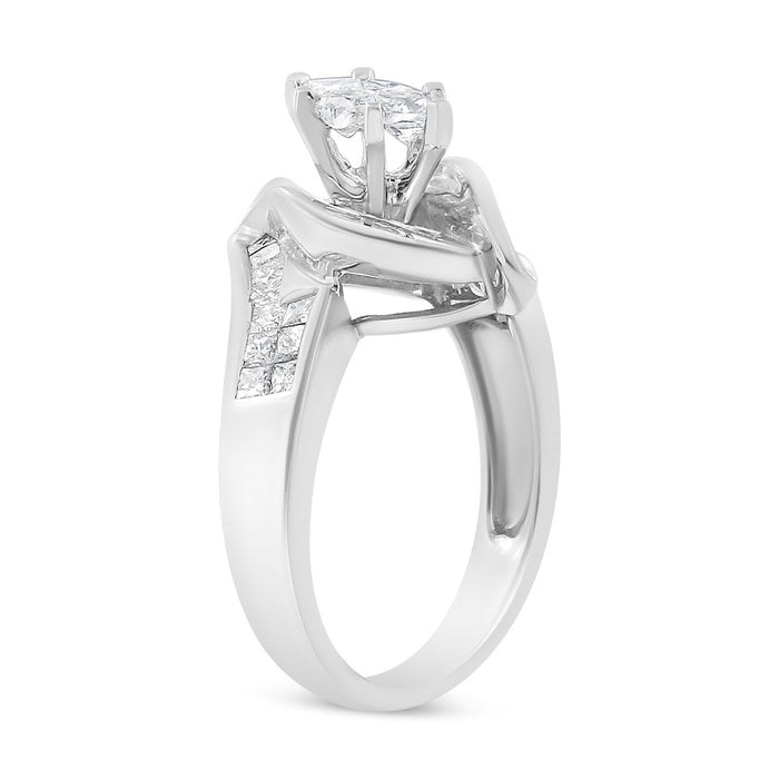1 1/4 Ct. T.W. Pie, Baguette and Princess-Cut Diamond Marquise Shape Engagement Cocktail Ring in 14K White Gold, photo 5