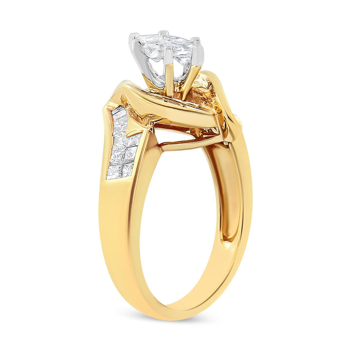 Anillo en forma de marquesa con diamantes princesa, baguette y talla cuña de 1 1/4 ct. p.t. en oro amarillo de 14K, foto 5