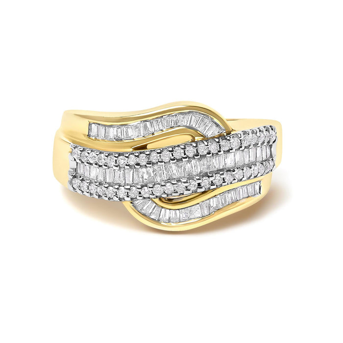 1 Ct. T.W. Diamond Wave Design Band Ring in 14K Yellow Gold, photo 1