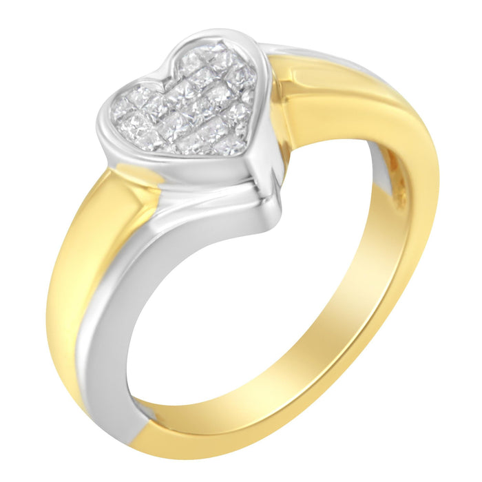 Anillo de promesa de corazón con diamantes talla princesa de 1/4 ct. p.t. en oro de dos tonos de 14K, foto 1