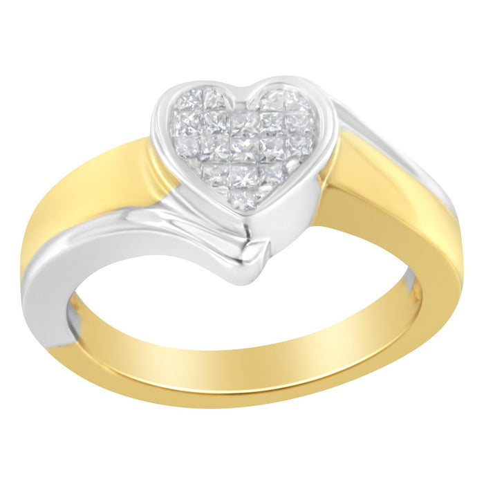Anillo de promesa de corazón con diamantes talla princesa de 1/4 ct. p.t. en oro de dos tonos de 14K, foto 4