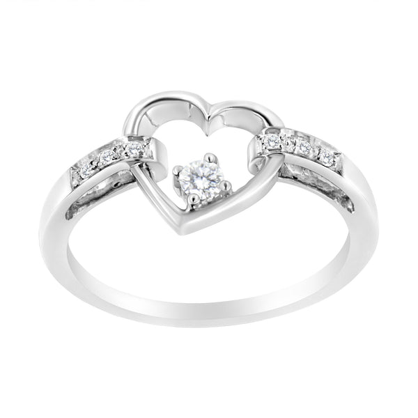 1/8 Ct. T.W. Channel-Set Round-Cut Diamond Heart Ring in 14K White Gold, photo 2
