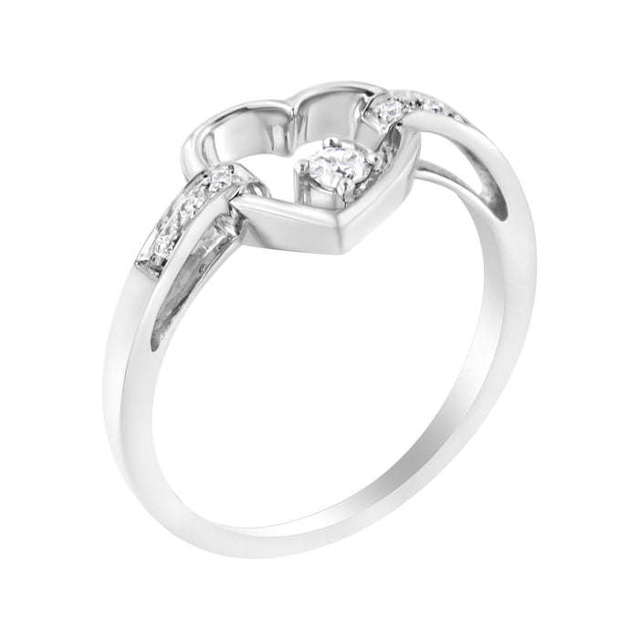 Anillo de corazón con engaste de canal y diamantes talla redonda de 1/8 ct. p.t. en oro blanco de 14K, foto 5