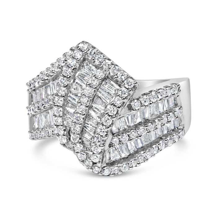 1 1/2 Ct. T.W. Round and Baguette Diamond Bypass Cocktail Ring Band in 14K White Gold, photo 1