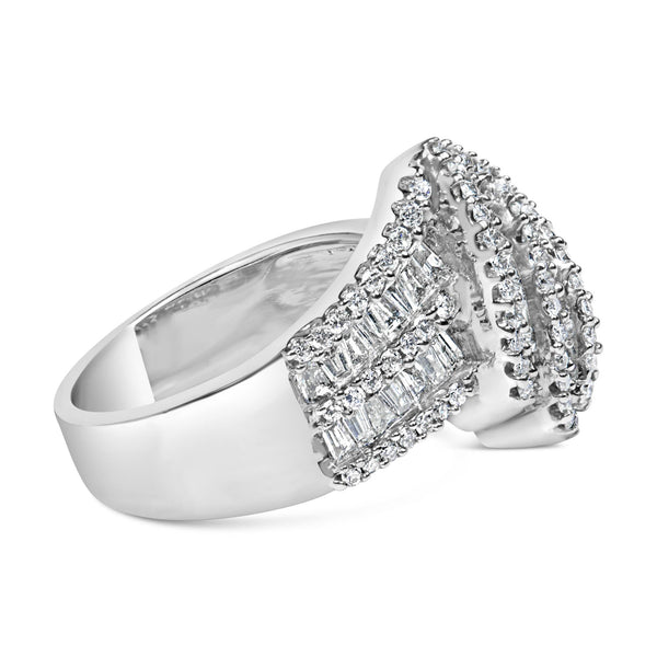 1 1/2 Ct. T.W. Round and Baguette Diamond Bypass Cocktail Ring Band in 14K White Gold, photo 2