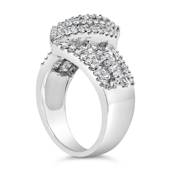 1 1/2 Ct. T.W. Round and Baguette Diamond Bypass Cocktail Ring Band in 14K White Gold, photo 5