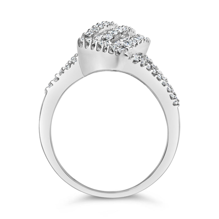 1 1/2 Ct. T.W. Round and Baguette Diamond Bypass Cocktail Ring Band in 14K White Gold, photo 6